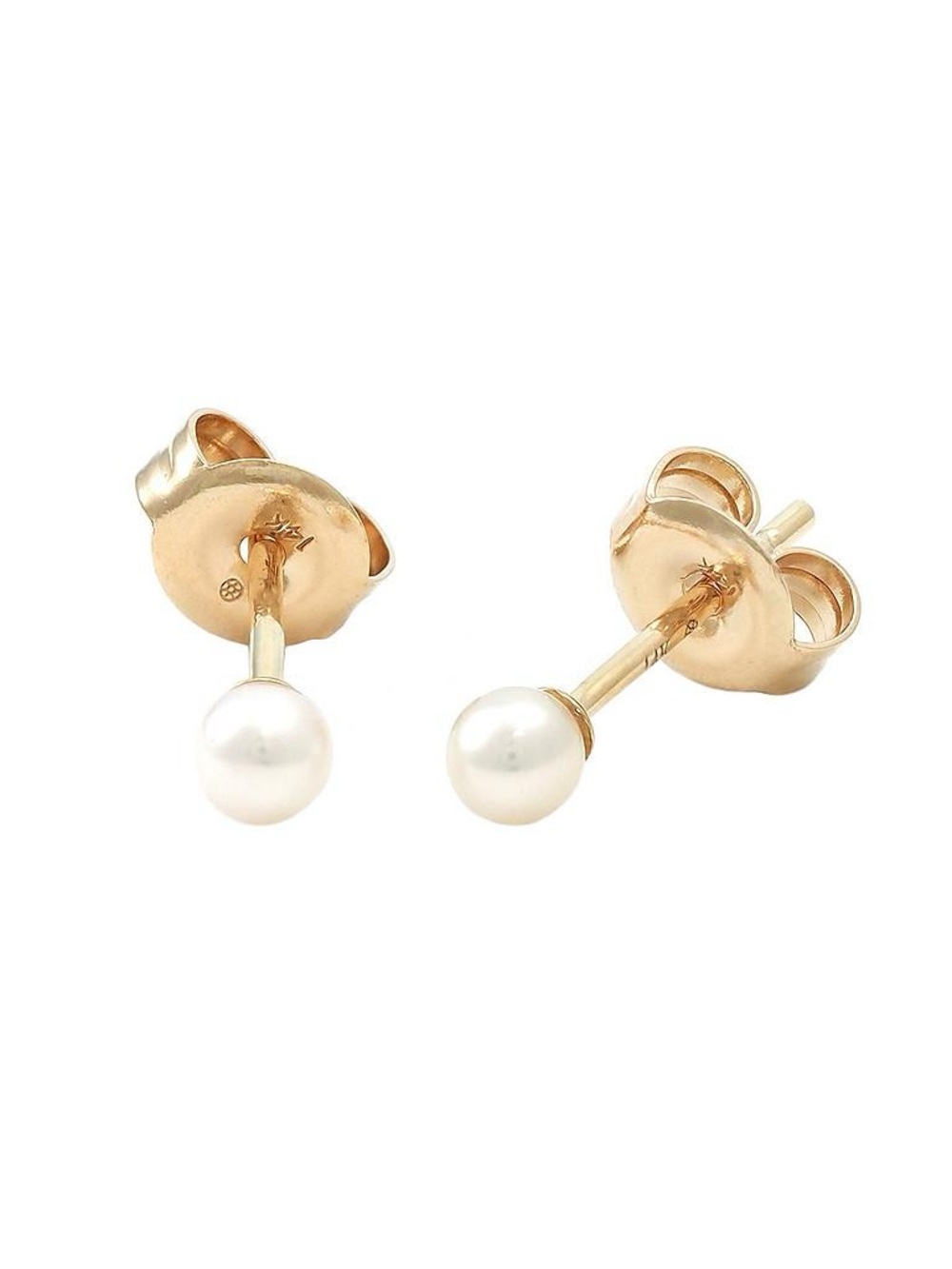 Solid Real Yellow Gold Mini Classic Single Pearl Earrings 3mm Bezel